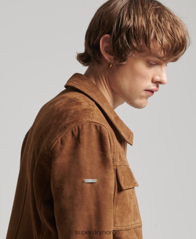 Superdry brun klær 86P46D921 studios 70-talls semsket skinnjakke menn