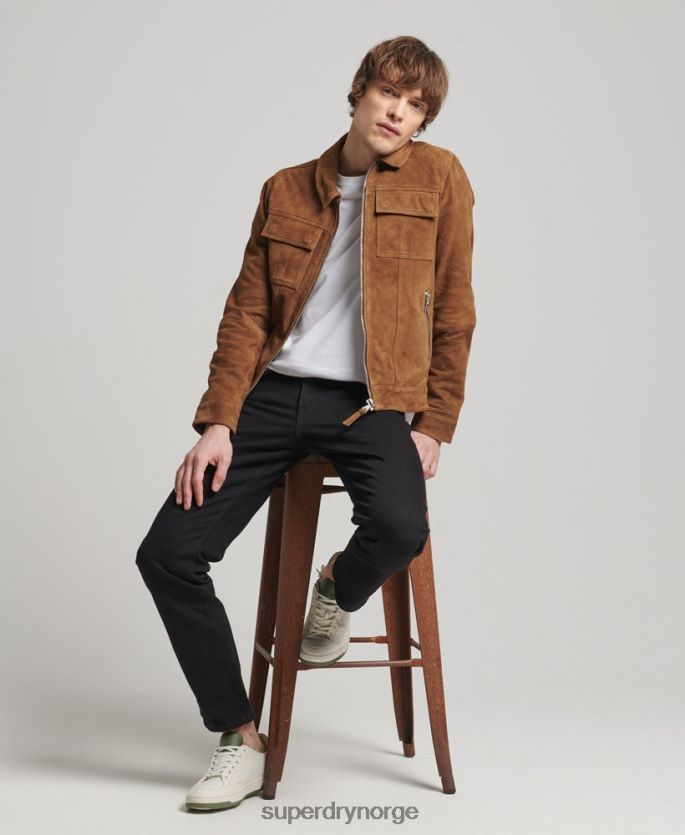 Superdry brun klær 86P46D921 studios 70-talls semsket skinnjakke menn