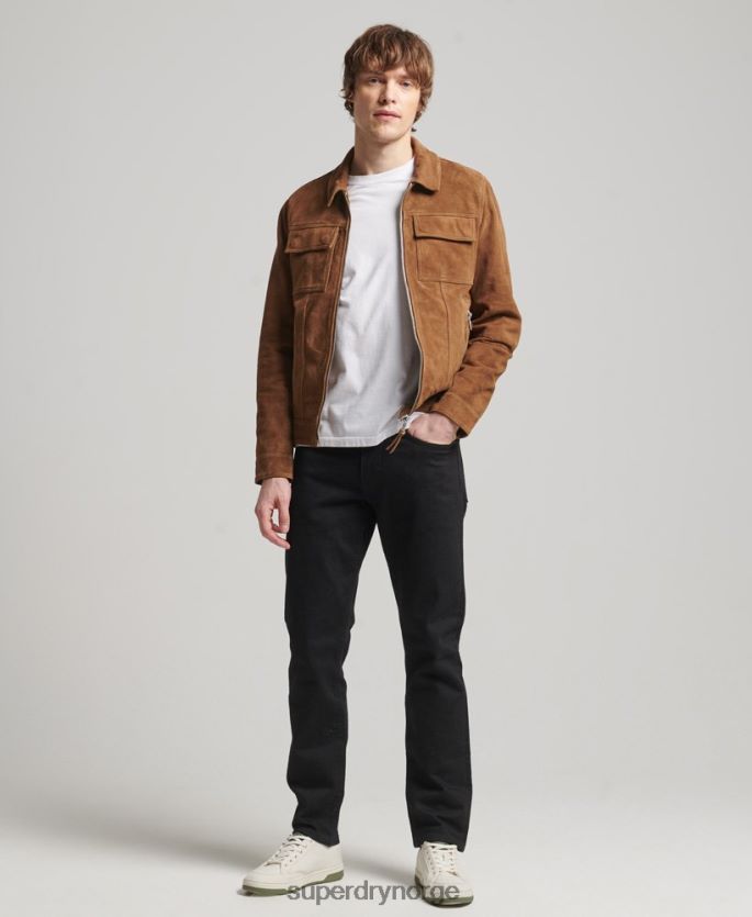 Superdry brun klær 86P46D921 studios 70-talls semsket skinnjakke menn