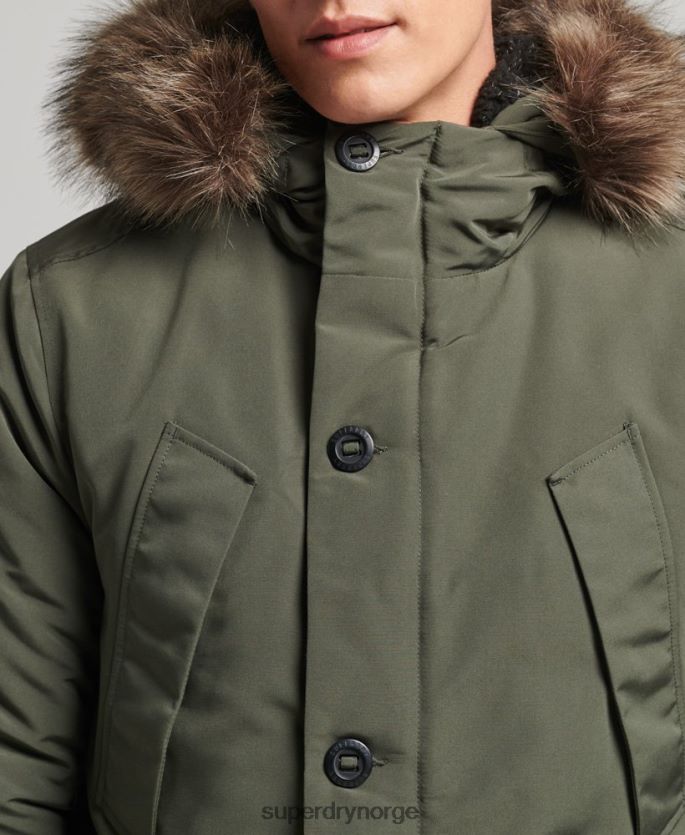 Superdry grønn klær 86P46D1006 parka med hette fra everest fuskepels menn