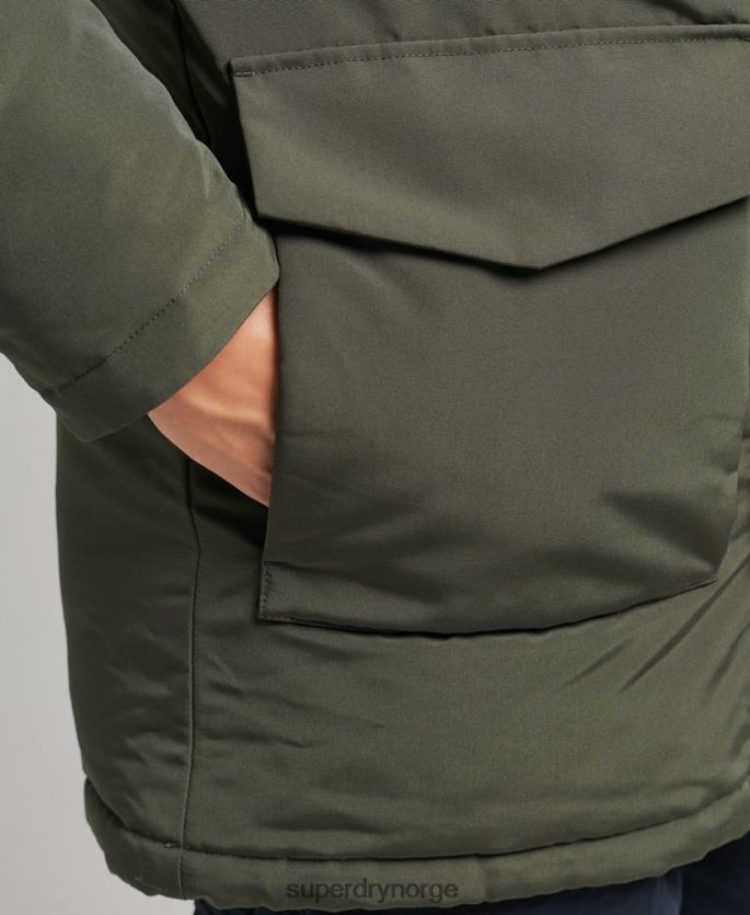 Superdry grønn klær 86P46D1006 parka med hette fra everest fuskepels menn