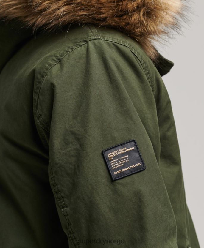 Superdry grønn klær 86P46D4457 militær parkajakke i fuskepels menn