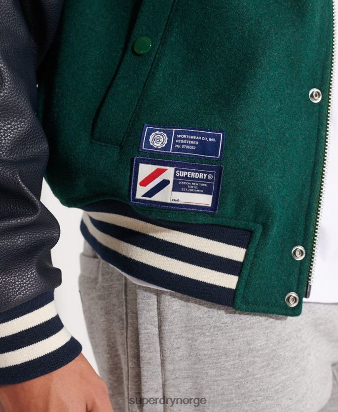 Superdry grønn klær 86P46D4728 ull varsity baseballjakke menn