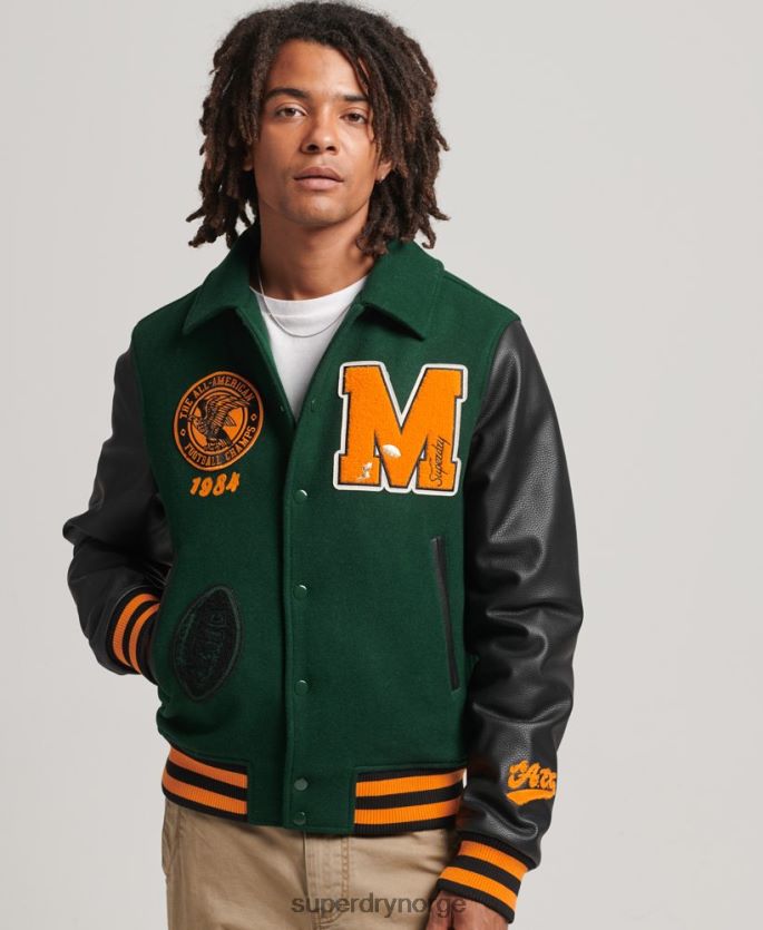 Superdry grønn klær 86P46D933 college varsity patch bomberjakke menn