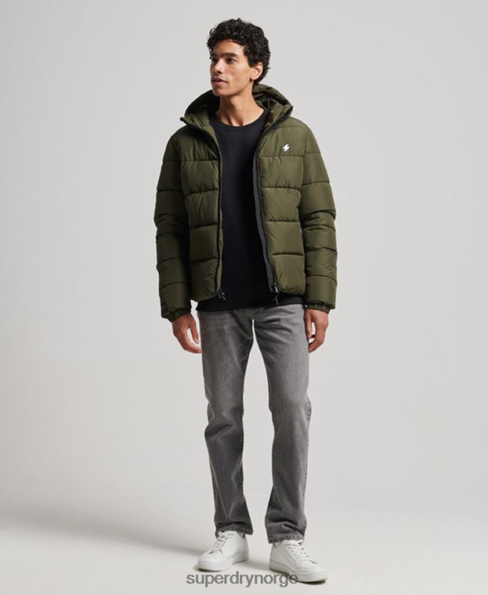 Superdry kaki klær 86P46D1020 sport puffer hettejakke menn