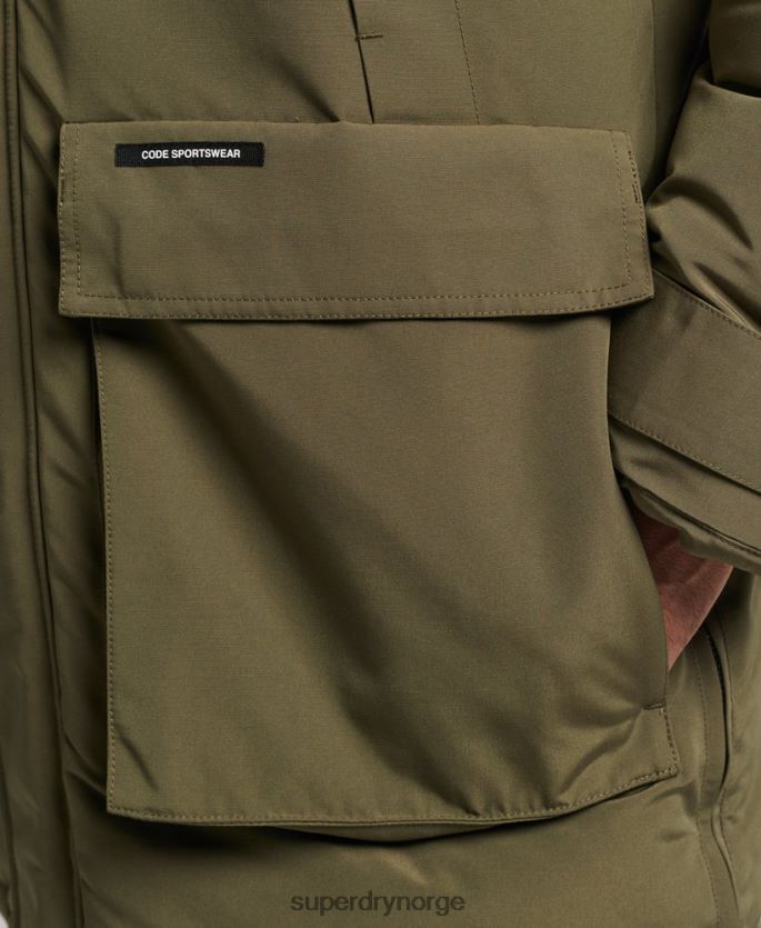 Superdry kaki klær 86P46D999 everest parkajakke med hette i fuskepels menn