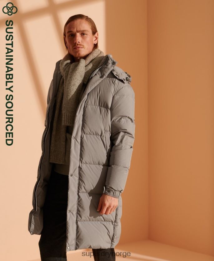 Superdry lysegrå klær 86P46D4720 longline resirkulert dunjakke i begrenset opplag menn