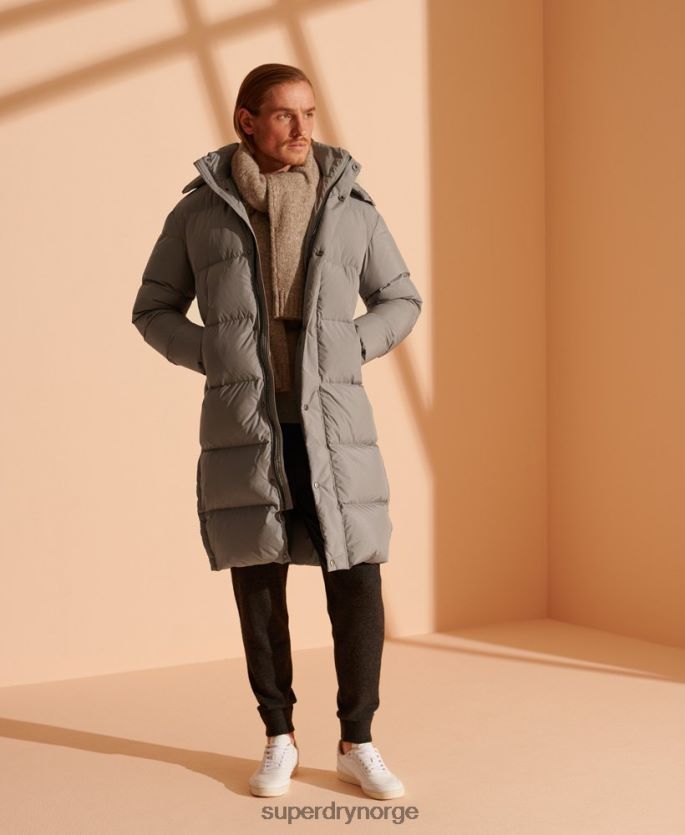 Superdry lysegrå klær 86P46D4720 longline resirkulert dunjakke i begrenset opplag menn