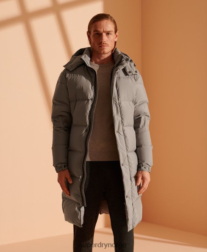 Superdry lysegrå klær 86P46D4720 longline resirkulert dunjakke i begrenset opplag menn