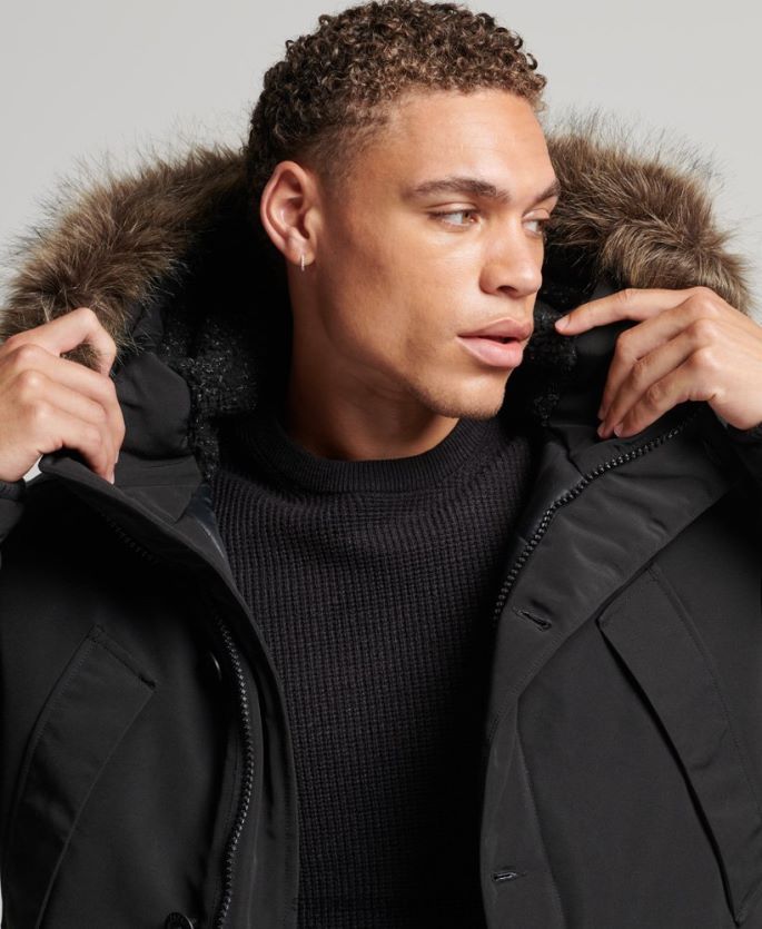 Superdry mørk grå klær 86P46D1086 parka med hette fra everest fuskepels menn