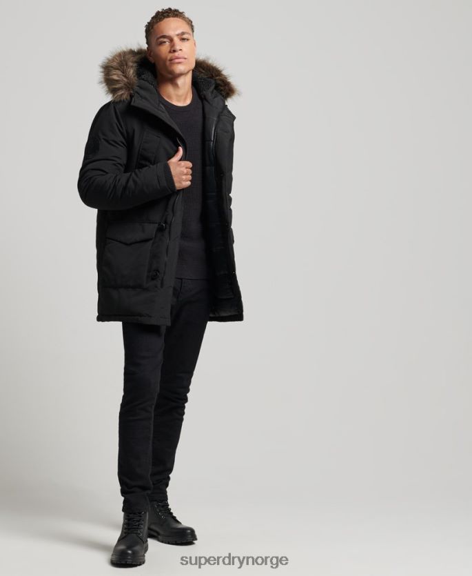 Superdry mørk grå klær 86P46D1086 parka med hette fra everest fuskepels menn