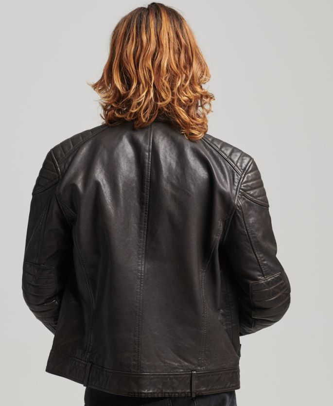 Superdry mørk grå klær 86P46D1088 moto racer jakke i skinn menn