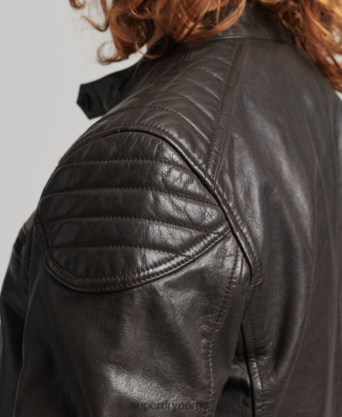 Superdry mørk grå klær 86P46D1088 moto racer jakke i skinn menn