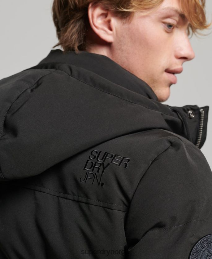 Superdry mørk grå klær 86P46D1095 everest pufferjakke med hette menn