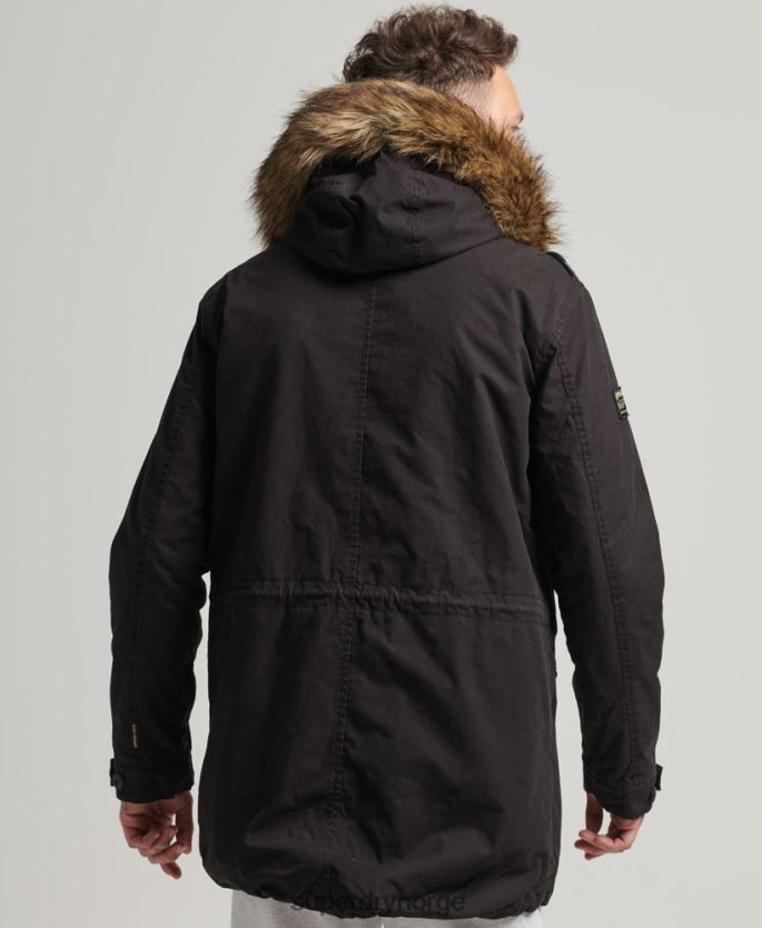 Superdry mørk grå klær 86P46D4490 militær parkajakke i fuskepels menn