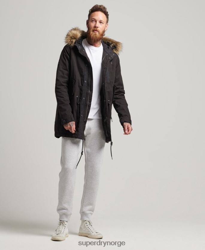 Superdry mørk grå klær 86P46D4490 militær parkajakke i fuskepels menn