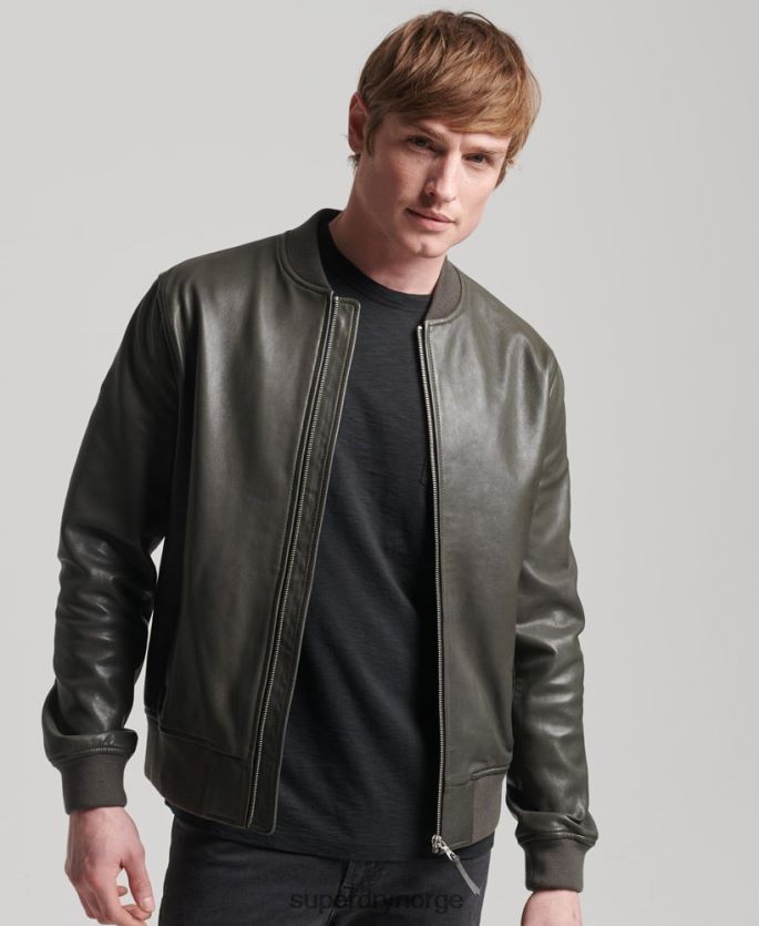Superdry mørk grå klær 86P46D6455 Studios flybomberjakke i skinn menn