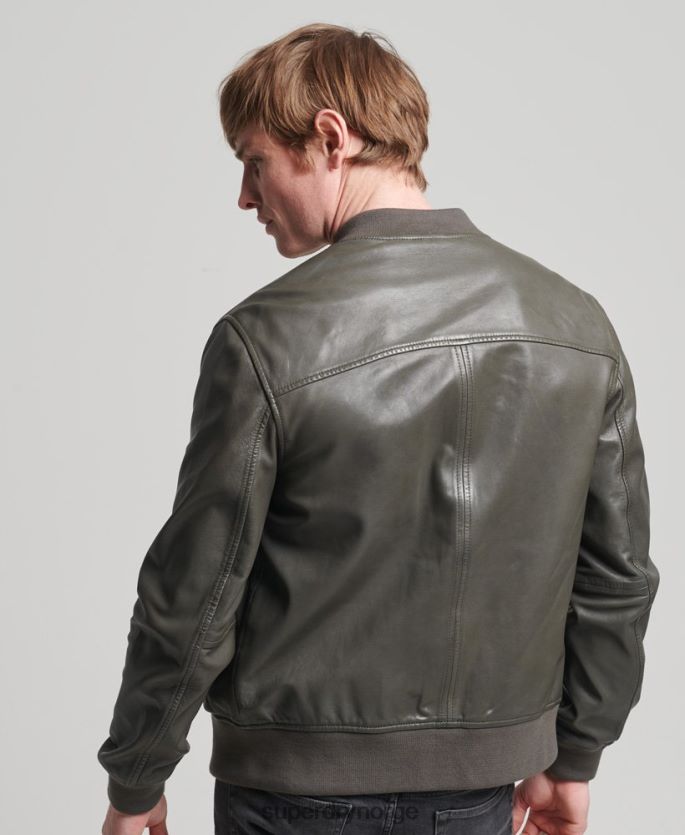 Superdry mørk grå klær 86P46D6455 Studios flybomberjakke i skinn menn