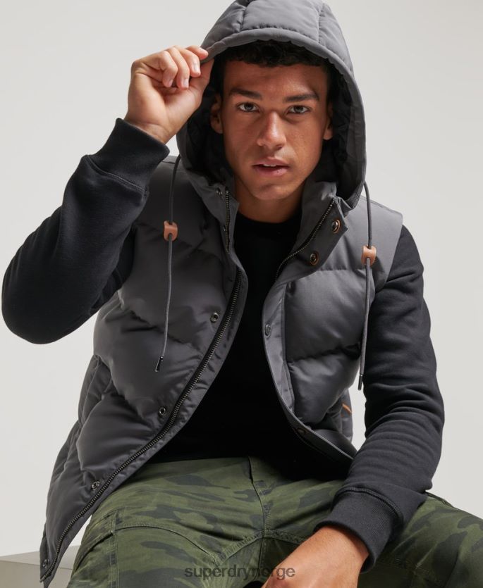 Superdry mørk grå klær 86P46D963 everest hette puffer gilet menn