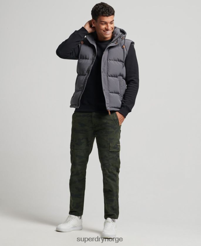 Superdry mørk grå klær 86P46D963 everest hette puffer gilet menn