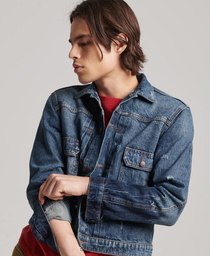 Superdry mørke blå klær 86P46D4617 vintage arbeider trucker jakke menn
