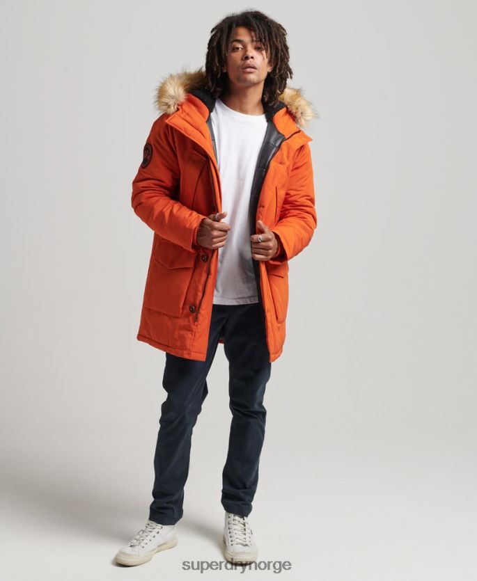 Superdry oransje klær 86P46D1004 parka med hette fra everest fuskepels menn