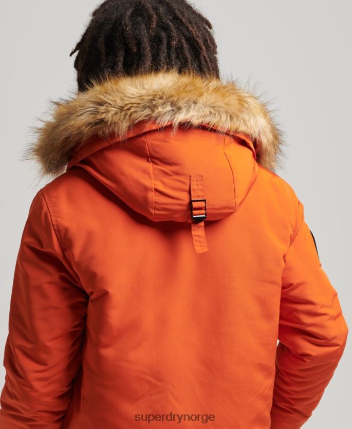 Superdry oransje klær 86P46D1004 parka med hette fra everest fuskepels menn