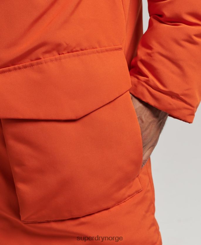 Superdry oransje klær 86P46D1004 parka med hette fra everest fuskepels menn