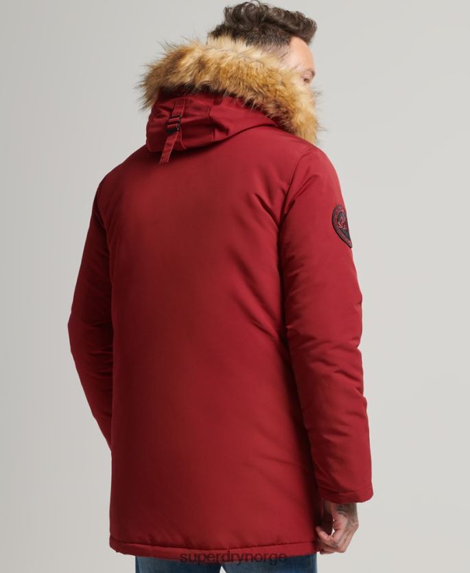 Superdry rød klær 86P46D1061 parka med hette fra everest fuskepels menn