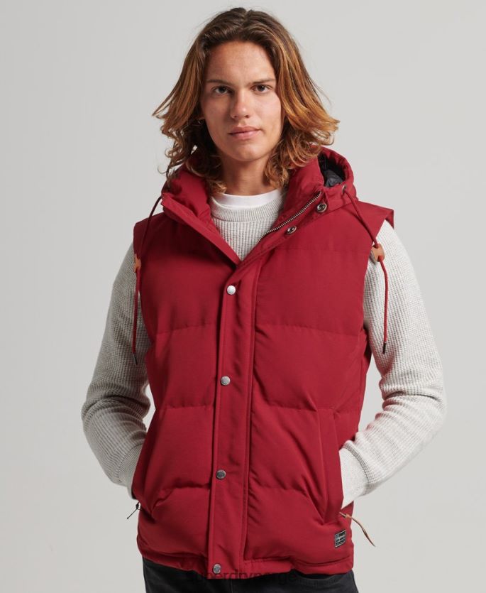 Superdry rød klær 86P46D984 everest hette puffer gilet menn