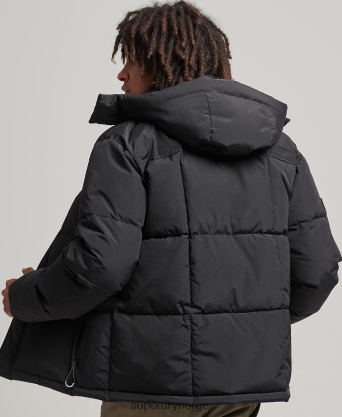 Superdry svart klær 86P46D1000 hette quilt puffer jakke menn