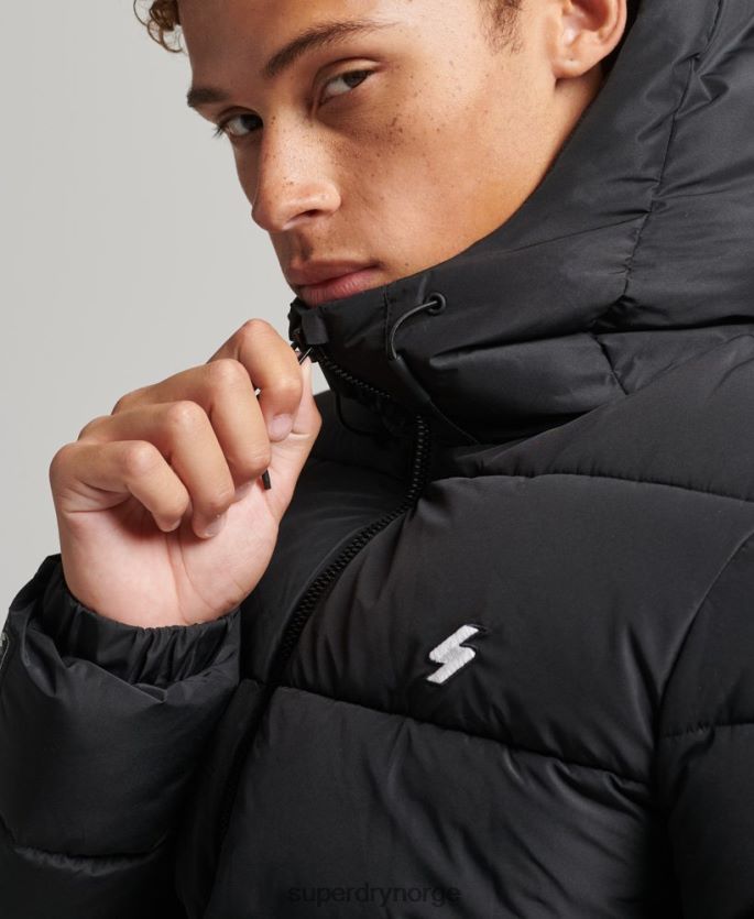 Superdry svart klær 86P46D1051 sport puffer hettejakke menn