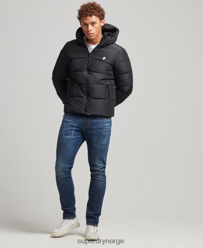 Superdry svart klær 86P46D1051 sport puffer hettejakke menn