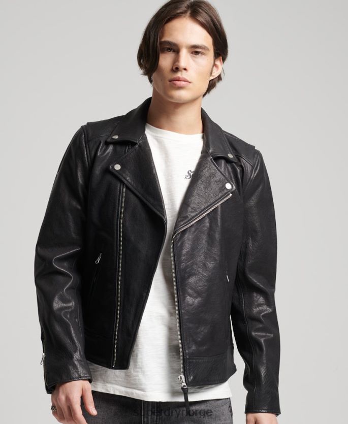 Superdry svart klær 86P46D1060 moto biker jakke i skinn menn