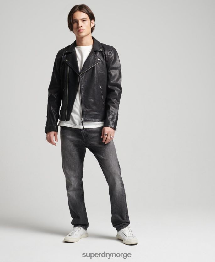 Superdry svart klær 86P46D1060 moto biker jakke i skinn menn