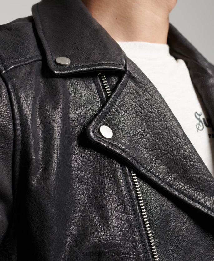 Superdry svart klær 86P46D1060 moto biker jakke i skinn menn