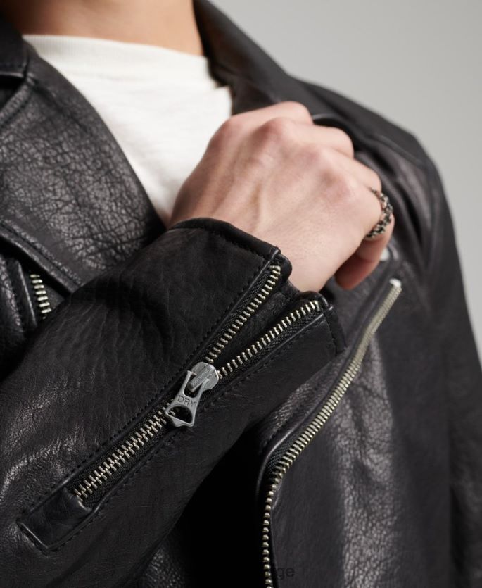 Superdry svart klær 86P46D1060 moto biker jakke i skinn menn