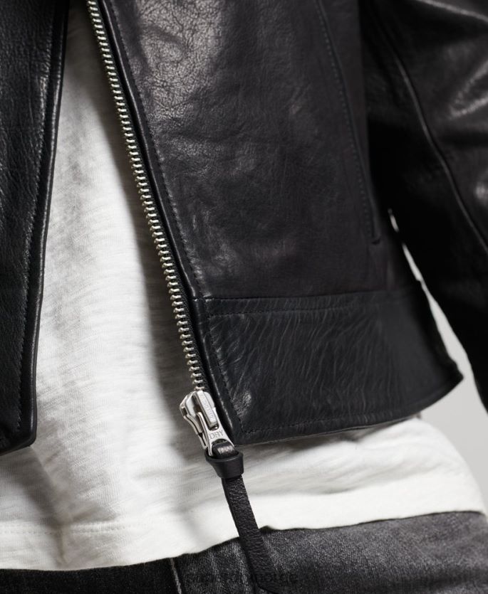 Superdry svart klær 86P46D1060 moto biker jakke i skinn menn