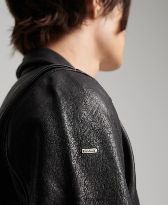 Superdry svart klær 86P46D1060 moto biker jakke i skinn menn