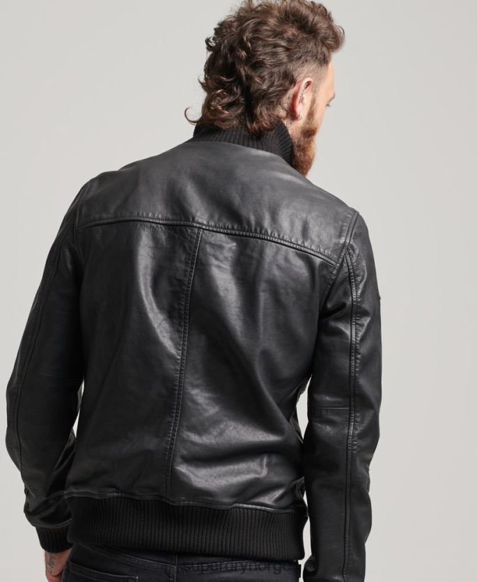 Superdry svart klær 86P46D1108 bomberjakke i strikket skinn i krage menn