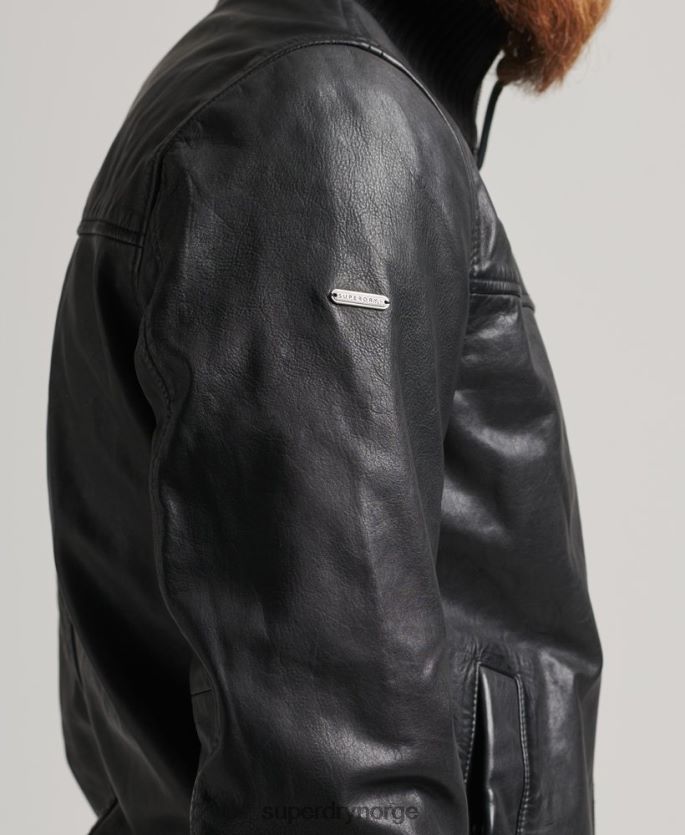 Superdry svart klær 86P46D1108 bomberjakke i strikket skinn i krage menn