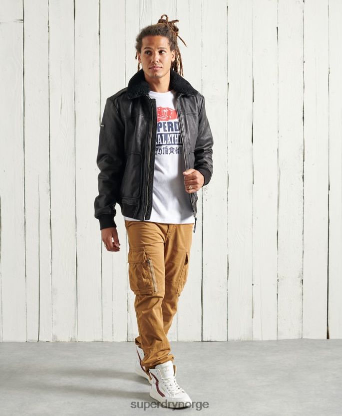 Superdry svart klær 86P46D4488 aviator flight skinnjakke menn