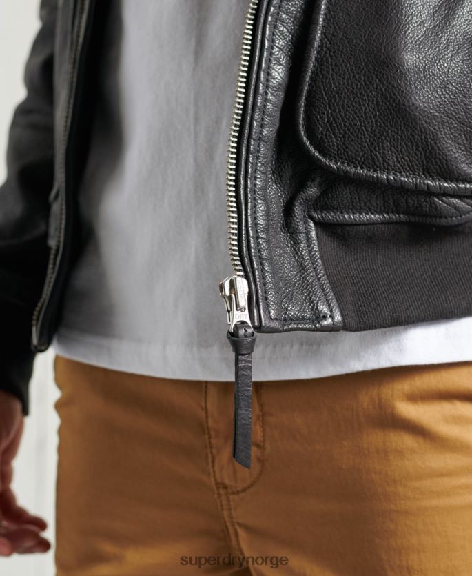 Superdry svart klær 86P46D4488 aviator flight skinnjakke menn