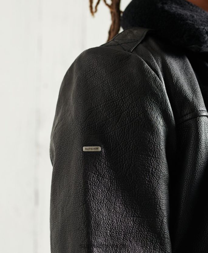 Superdry svart klær 86P46D4488 aviator flight skinnjakke menn
