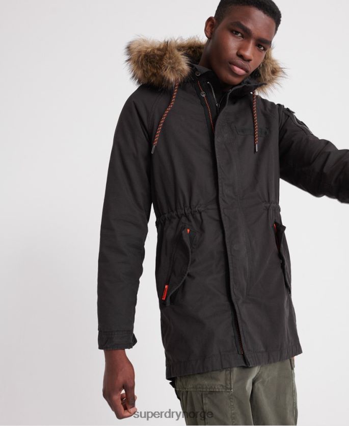 Superdry svart klær 86P46D4605 mountain rookie aviator parkajakke menn