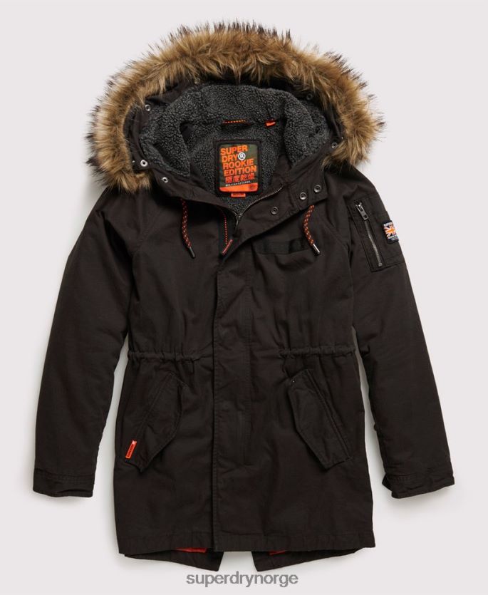 Superdry svart klær 86P46D4605 mountain rookie aviator parkajakke menn