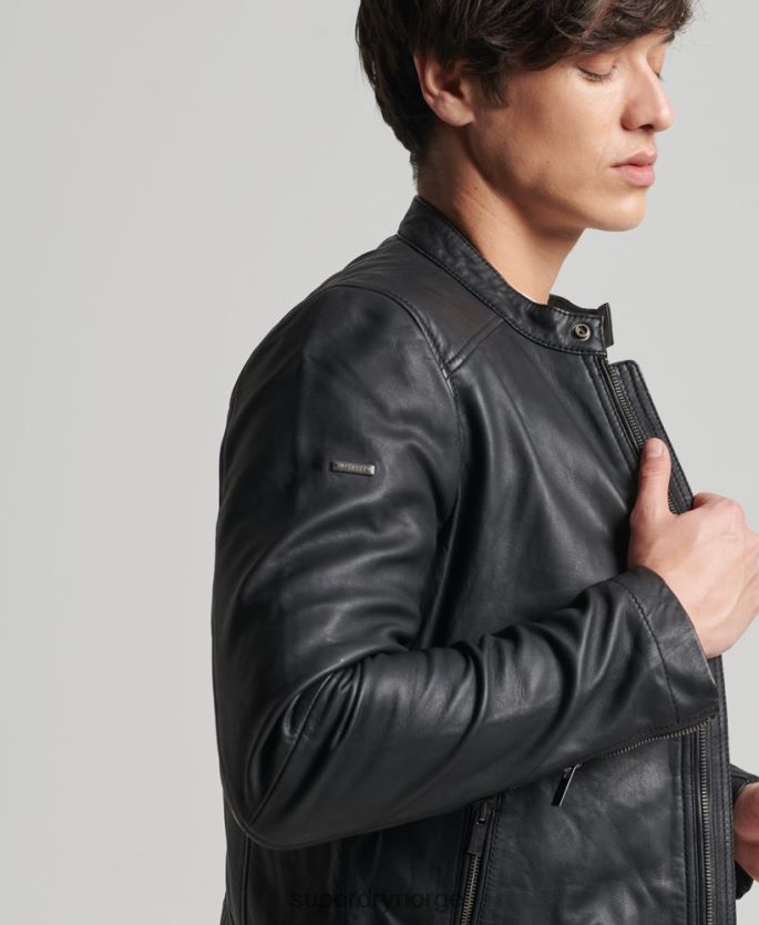 Superdry svart klær 86P46D4607 hero racerjakke i lett skinn menn