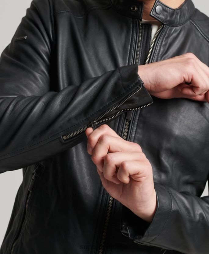 Superdry svart klær 86P46D4607 hero racerjakke i lett skinn menn