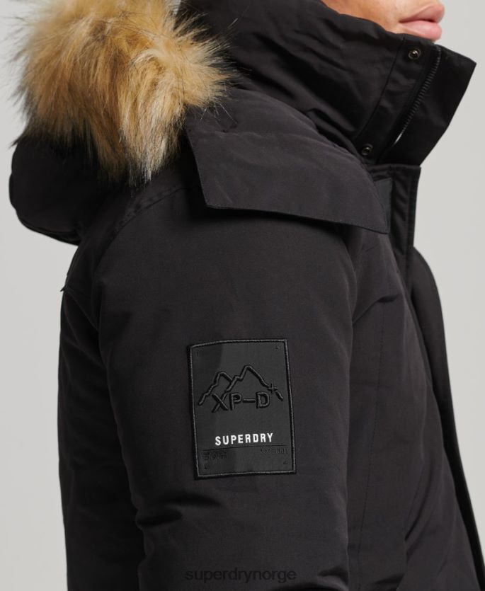 Superdry svart klær 86P46D4613 everest parkajakke med hette i fuskepels menn