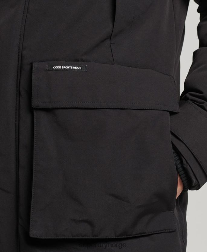Superdry svart klær 86P46D4613 everest parkajakke med hette i fuskepels menn